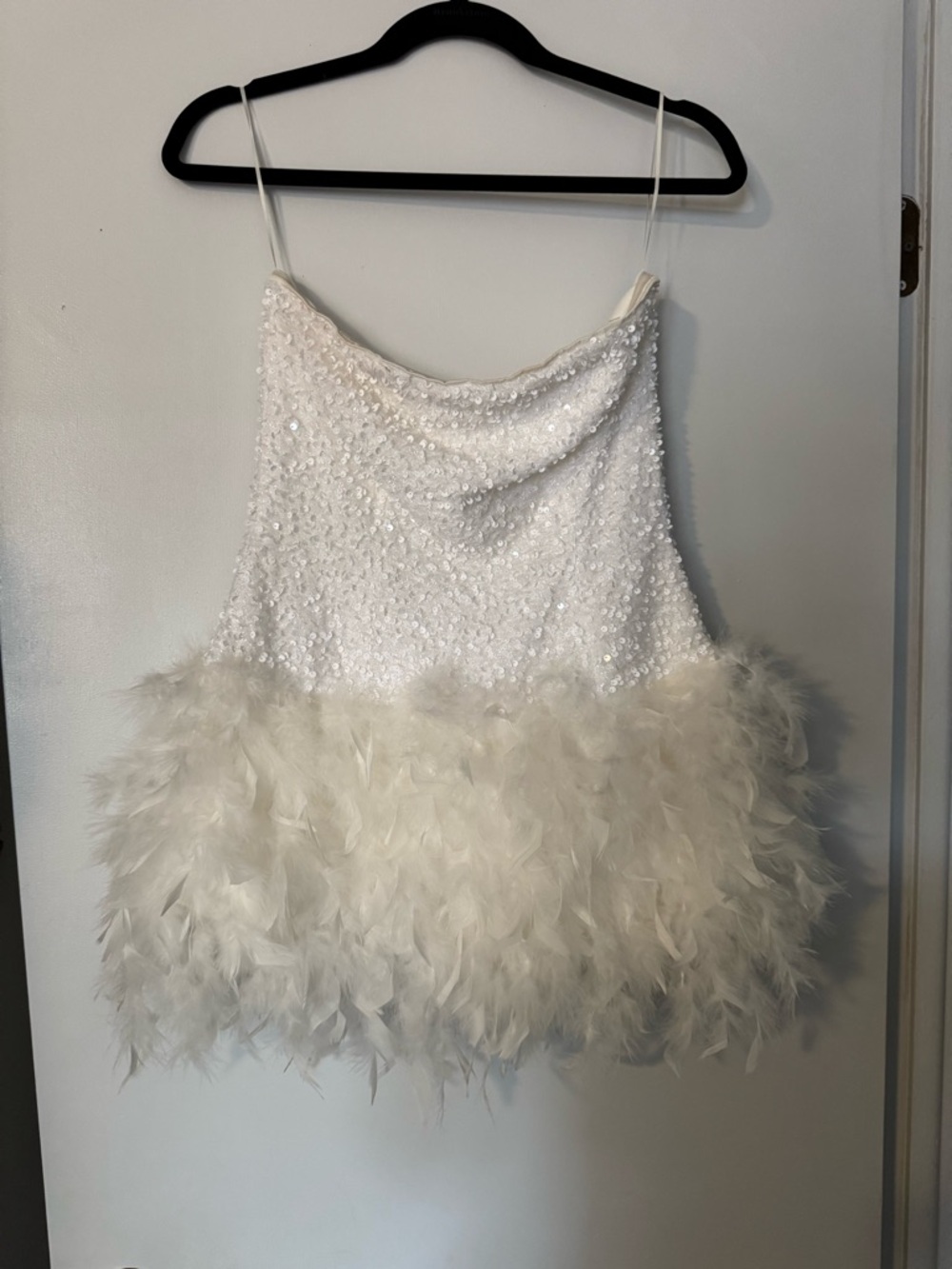 Fashion Nova White Sequin Feathered Dress